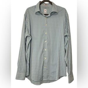 Peter Millar Crown Sport Button Down Plaid in Green and Blue Size Large